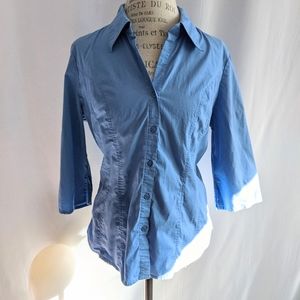 Vintage City Streets Blue Fitted Button Up Top